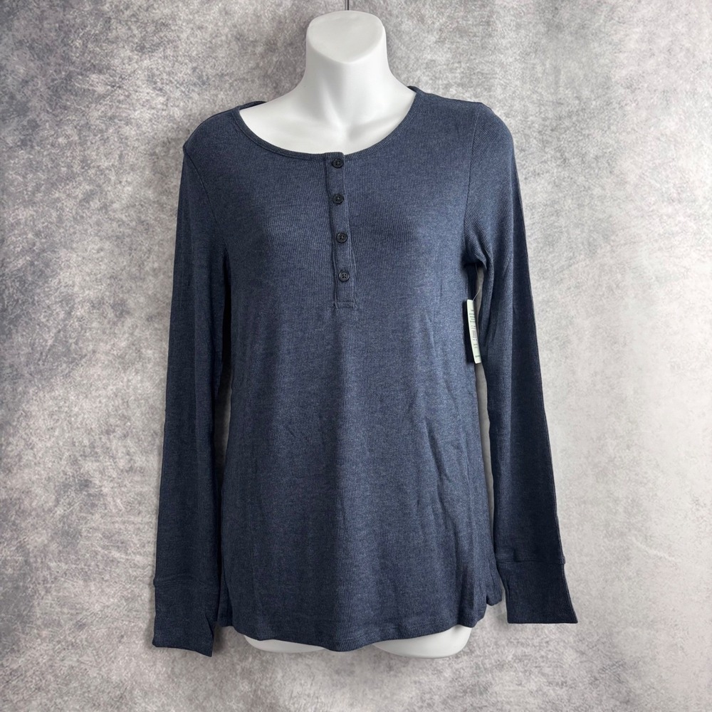 Tommy John Women's Dress Blues Heather Lounge Henley Pajama Top Size Medium NWT‎